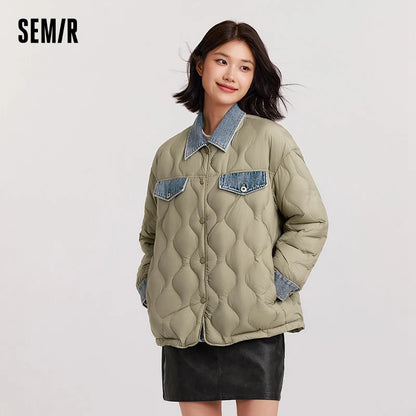 Down Jacket Women Mid-Length Waterproof Patchwork  New Winter Antistatic Loose Outerwear Down Jacket