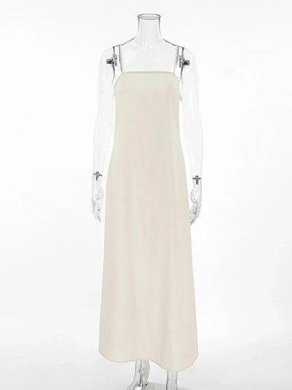 Slip Dress Women Summer Cotton Lined Loose Dresses Sleeveless Thin Straps White Long Dresses Backless Beach Holiday Dresses