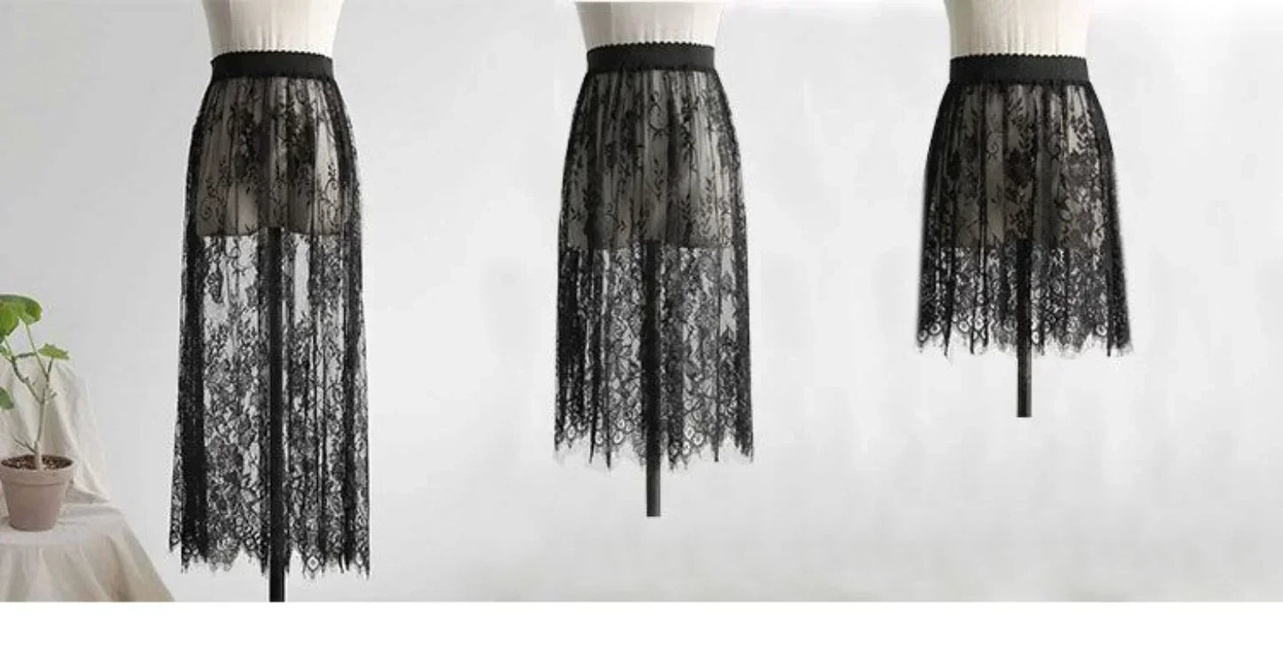 Floral Lace Layering Scalloped Hemline Shirt Extender Adjustable Layered Women Top Lower Sweep Half Slip Skirt A-Line Mini Under