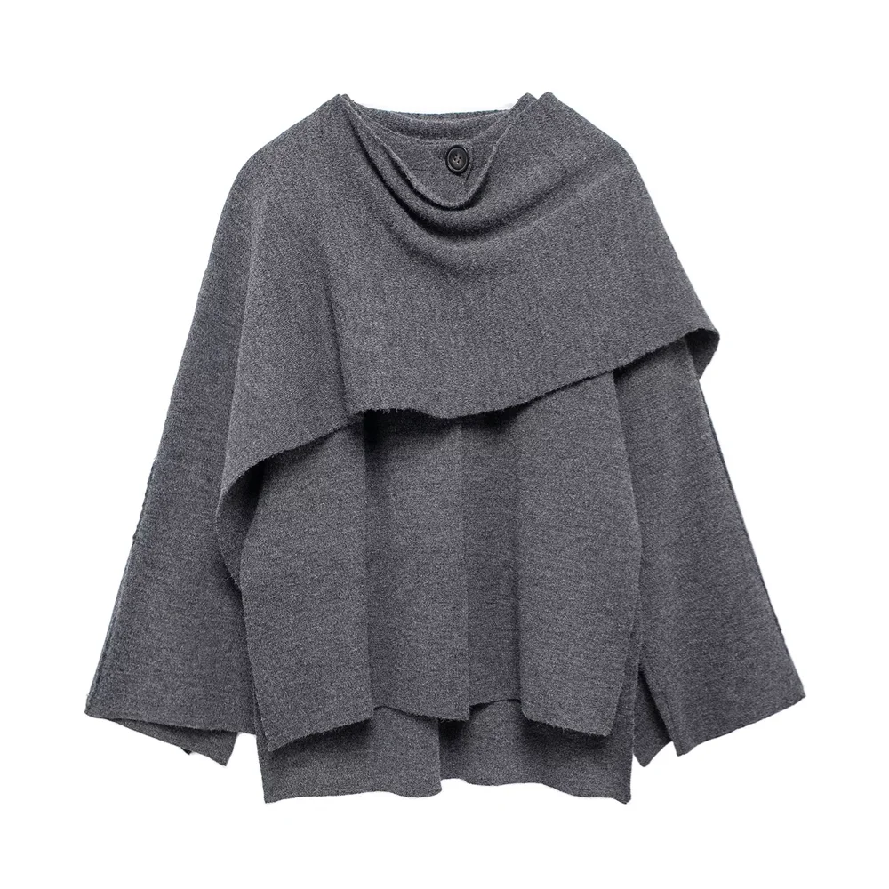 Winter New Women’s Clothing Slim Fit Simple Lazy Style Scarf Cape style Round Neck Long Sleeve Short Knitted Coat Coat
