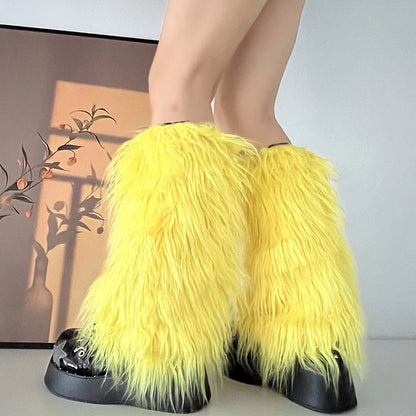 Luxury Shag Furry Faux Fur Leg Warmers Women Colorful Solid Gogo Fluffies Y2k Girls Fashion Cyber Hip Hop Legwarmers Bootcovers