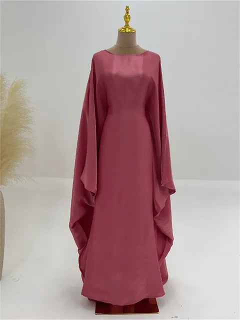 Autumn Loose Shiny Maxi Dress Women’s Butterfly Batwing Long Sleeve Muslim Clothes Party Dress Solid Female Long Dress New