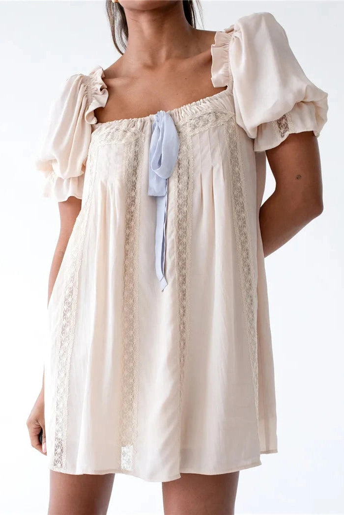 Square Neck Puff Sleeve Mini Dress