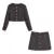 French Retro Women Black Weave Gold Line Tweed Blazer High Waist Center Buttons Back Zipper Mini Skirt Set Suits 2 pieces 1 set
