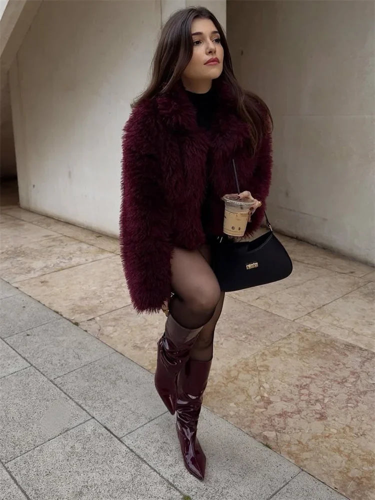 Winter Female Fur Feather Overcoat Loose Patchwork Long Sleeve Lapel Solid Casual Streetwear Women’s Luxury 2025 Coat New