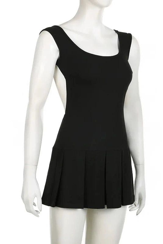 Sleeveless A-Line Bodycon Mini Dress with Tie-Up Detail