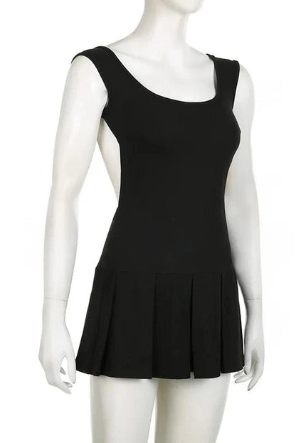 Sleeveless A-Line Bodycon Mini Dress with Tie-Up Detail