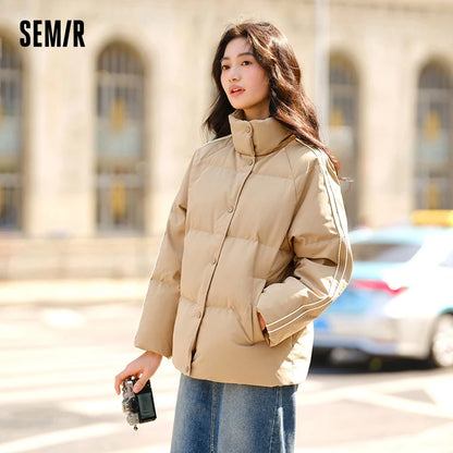 Down Jacket Women Stand-Up Collar Contrast Color Raglan Sleeve Loose  Winter New Three-Proof Windproof Down Jacket