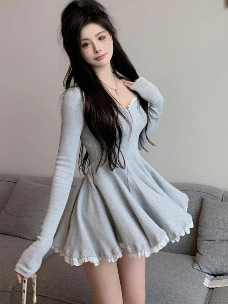 Women Fashion Mini Y2K Dress Autumn Spring New Vestidos Female Elegant Chic Slim Sexy Clothes