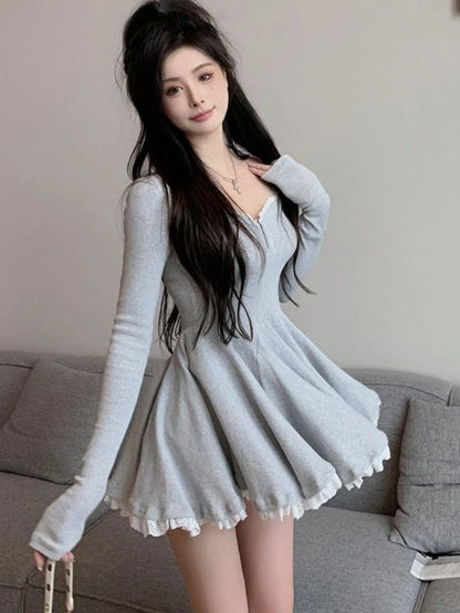 Women Fashion Mini Y2K Dress Autumn Spring New Vestidos Female Elegant Chic Slim Sexy Clothes