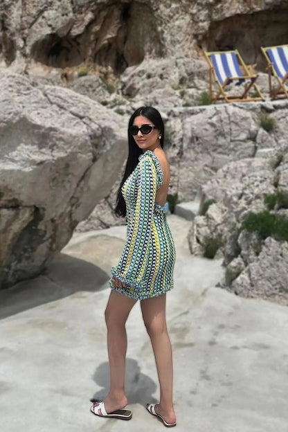 Slim Fit Mini Dress with Long Sleejson Back