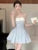 Elegant Y2K Strapless Mini Dresses for Women Bow Patchwork A-line Birthday Party Dress Korean Fashion Prom Short Vestidos Mujer