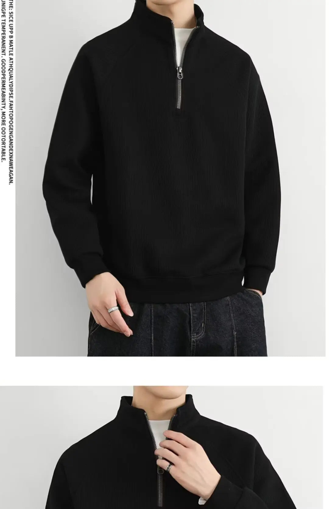 Stand-up Collar Pullover Sweatshirts Half Zipper Y2K Vintage Hoody Casual Preppy Korean Loose Clothes man top
