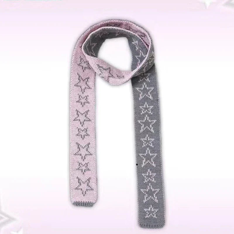 Star Pattern Jacquard Knitted Harajuku Punk Gothic Warm Scarf