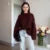 Fashion Burgundy Red Double Breasted Overcoat Women Lace Up Loose Lapel Pockets Long Sleeve Coat  New High Street Outerwear