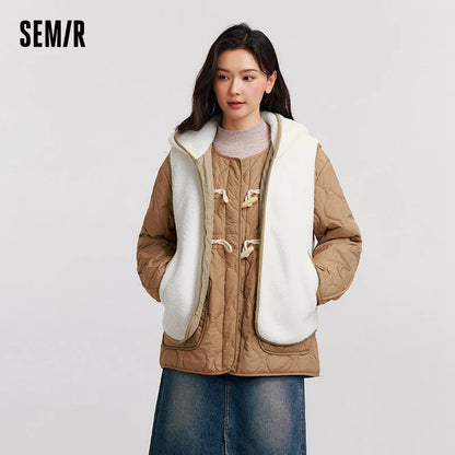 Cotton Jacket Women Imitation Lamb Wool Vest Waterproof Lightweight Cotton Jacket  Winter New Two-Piece Set