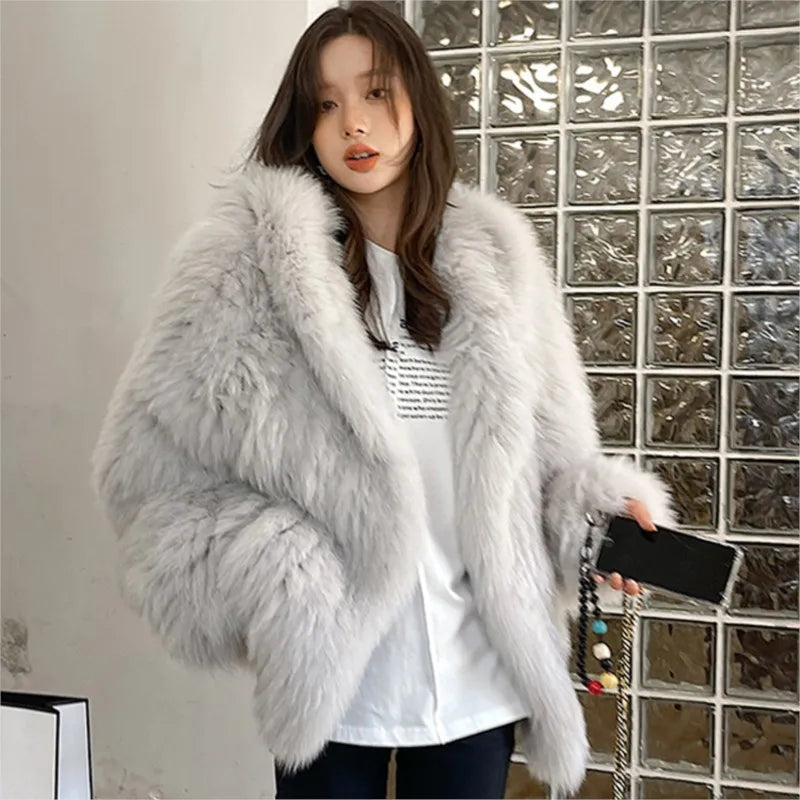 Winter Faux Fur Coat Women Hooded Loose Long Sleeve Outerwear High Street Luxury Fur Jacket Female Fashion Overcoats  New