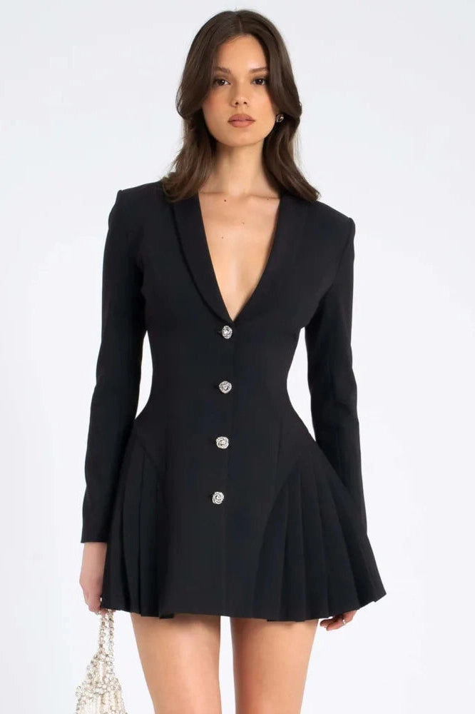 Slim Bodycon Pleated Mini Dress with Long Sleeves
