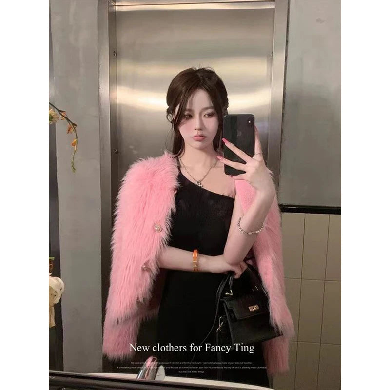 Cropped White Knitted Cardigan Women Korean Mink Cashmere Sweater Outerwear Black Long Sleeve Knitwear Winter Jumpers New