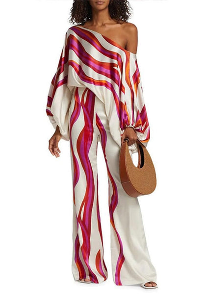 Conjunto de dos piezas con ondas abstractas - Fucsia