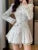 Women Fashion Tweed Plaid Short Dress Autumn Winter New Spliced Pleated Single Breasted Vestidos Female Elegant Chic Clothes