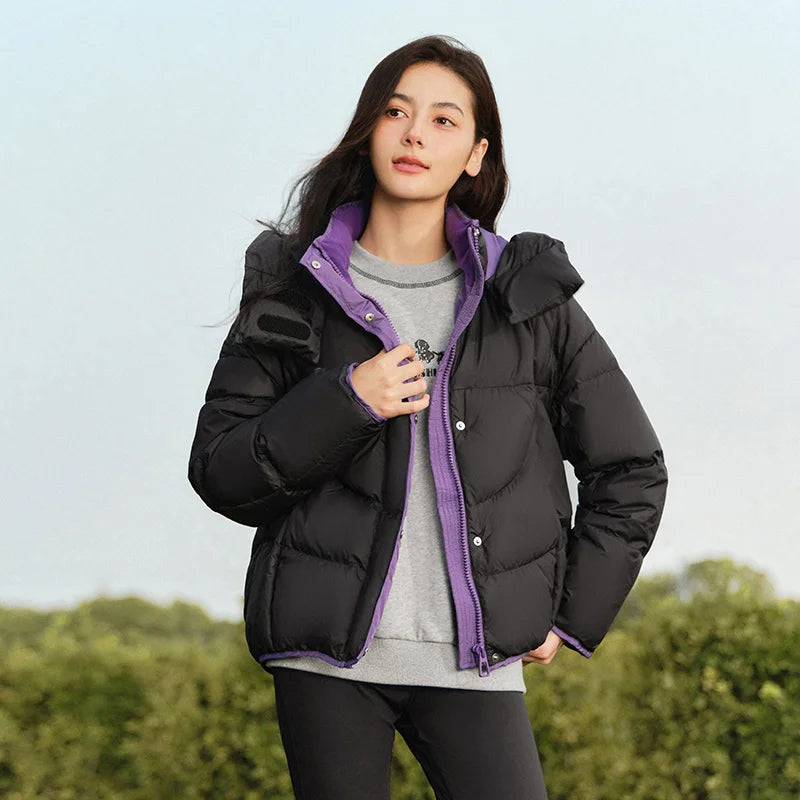 Down Jacket Women Loose Contrasting Colors  New Winter Hooded Puffer Jacket Trendy Personality Fashionable