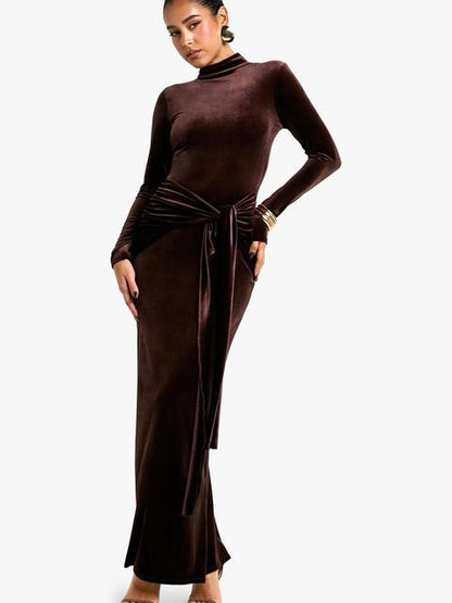 Elegant Long Sleeve Bodycon Korean Velvet Party Evening Dress Women Elastic Tight Vestido Autumn/Winter2025 New Clothing