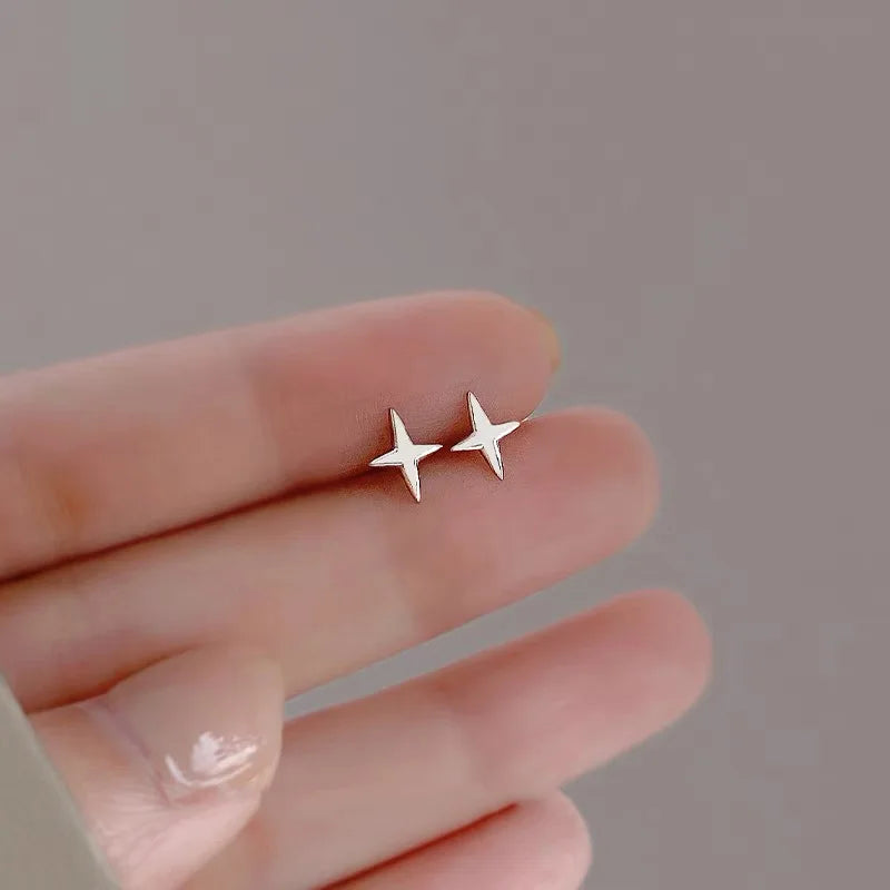 Korean Silver Color Piercing Screw Beads Star Heart Ear Bone Stud Earrings for Women Girls Simple Body Jewelry Gift