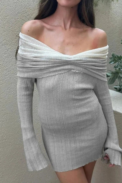 Off-Shoulder Long Sleeve Backless Mini Dress