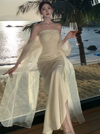 Elegant Wedding Long Dresses for Women Strapless Bodycon Mermaid Evening Party Dress Slim Prom Robe Korean Fashion Vestido Mujer