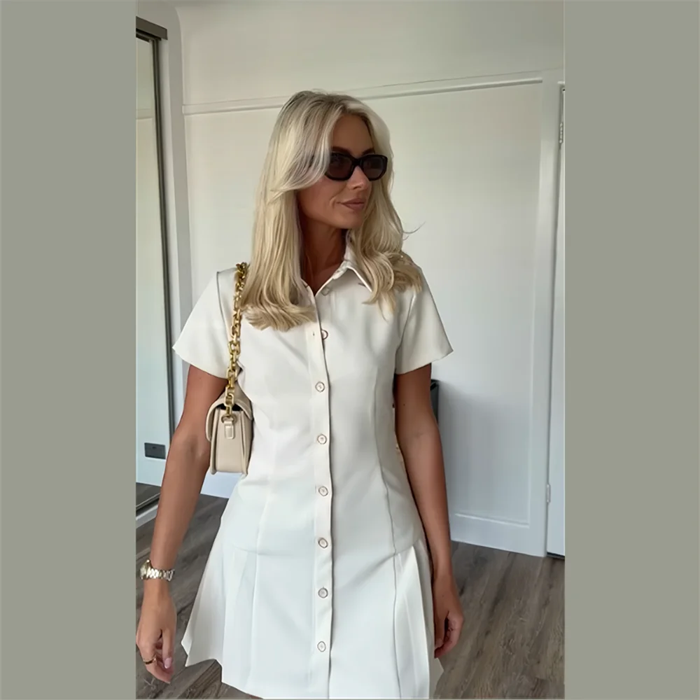Spring New Women’s Fashion and Elegance Slim Fit Waist versatile Shirt style Short Dress