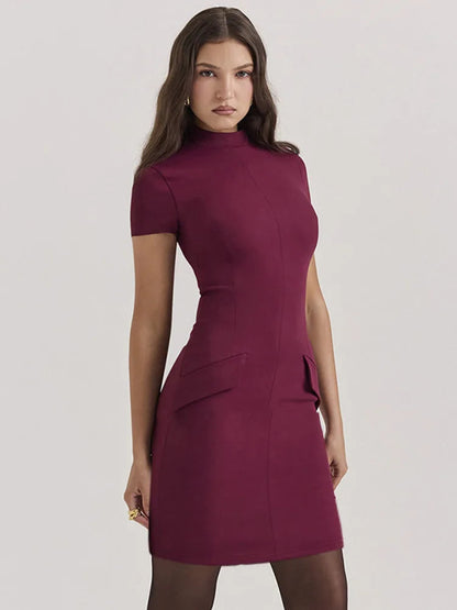Short Sleeve Mini Dress with Two Pockets