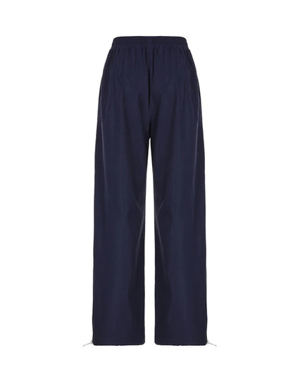 Side Stripe Elastic High Waist Loose Straight Leg Pants Women Letter Print Street Style Hippie Baggy Trousers Preppy Streetwear