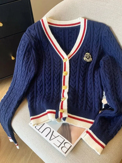 Fashion Knitted Cardigan Women V-Neck Pullover Warm Knitwear Jumper Clothes Casual Sweater Autumn Winter Kpop 2000s Aesthetic