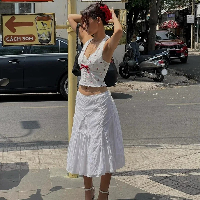 Korean Fashion Print Slim Fit Halter Cami Top