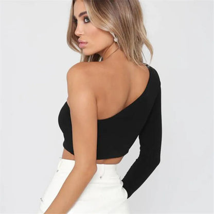 Y2K New European and American Solid Color Diagonal Neck Single Long sleeved Top Trendy Popular