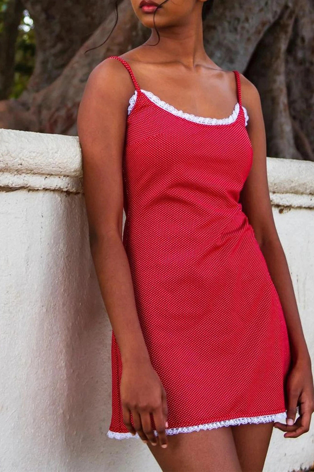 Polka Dot Lace Bodycon Mini Dress