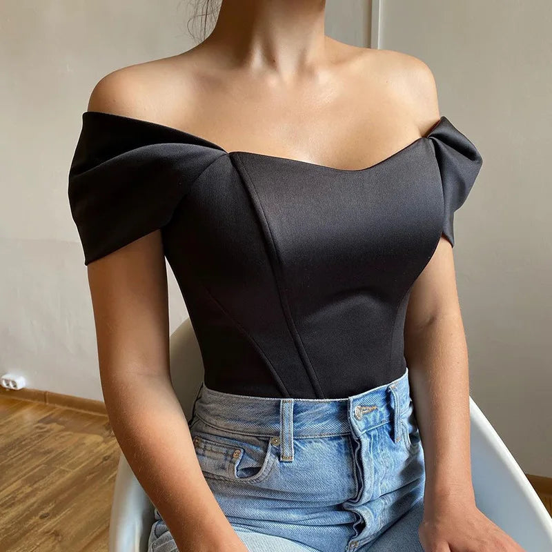 Satin Fishbone One Shoulder Strapless