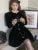 Autumn Black Velvet Dresses for Women Long Sleeve Single Breasted Evening Party Dress Korean Fashion A-line Vestido Mujer New