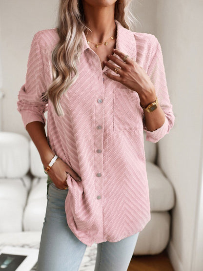 Blusa rosa elegante con estampado y bolsillo para mujer | Ideal para primavera/verano
