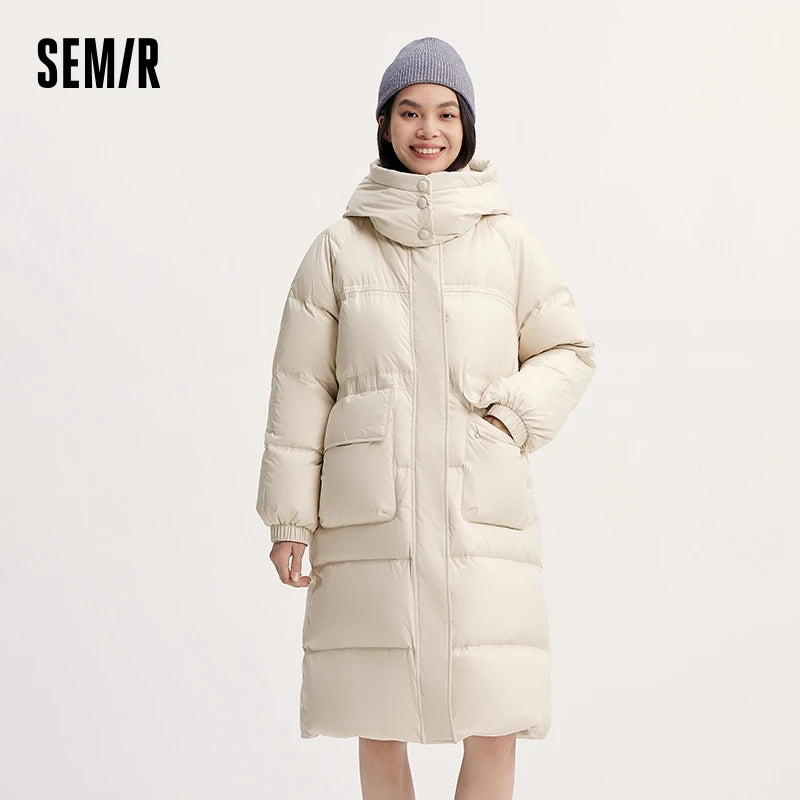Down Jacket Women Long Length Detachable Hooded  New Winter Textured Winter Clothing