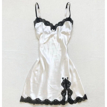 dress lace Harajuku solid color Y2K slit short skirt cute emo girls comfortable satin aesthetic sling dress