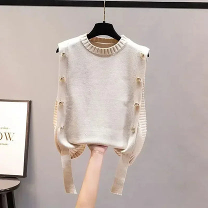 Women’s waistcoat spring and autumn outer wear pullover sweater  fashion casual new ladies sleeveless round neck knitted top