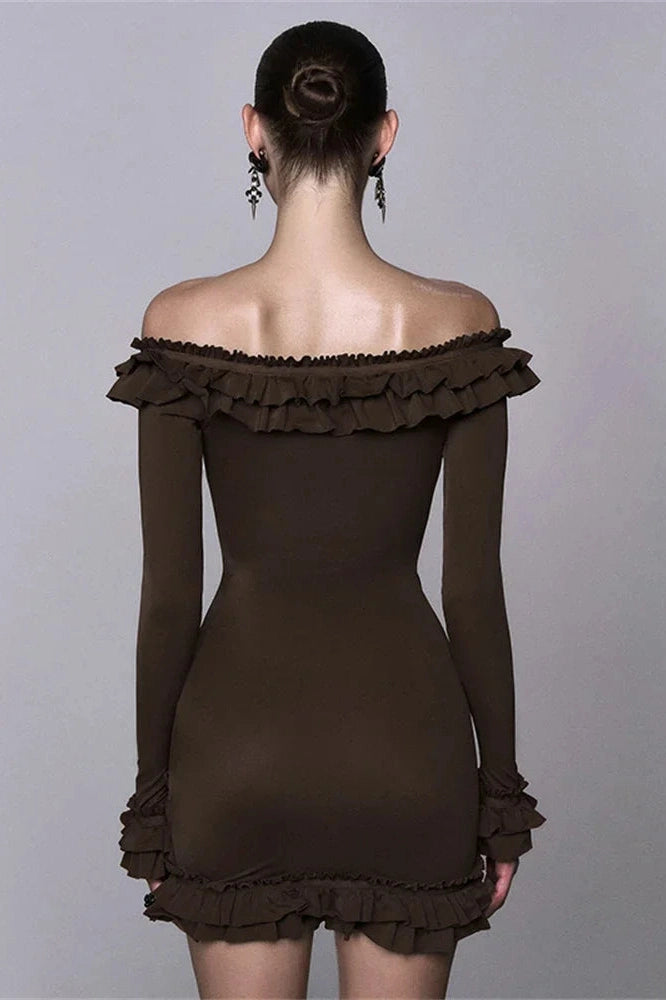 Off-Shoulder Slim Fit Mini Dress with Long Sleeves
