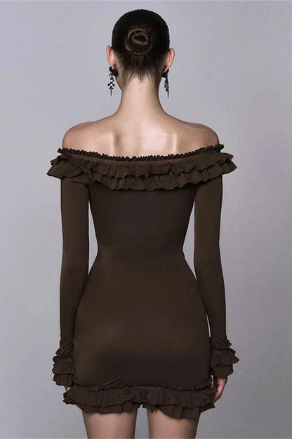 Off-Shoulder Slim Fit Mini Dress with Long Sleeves