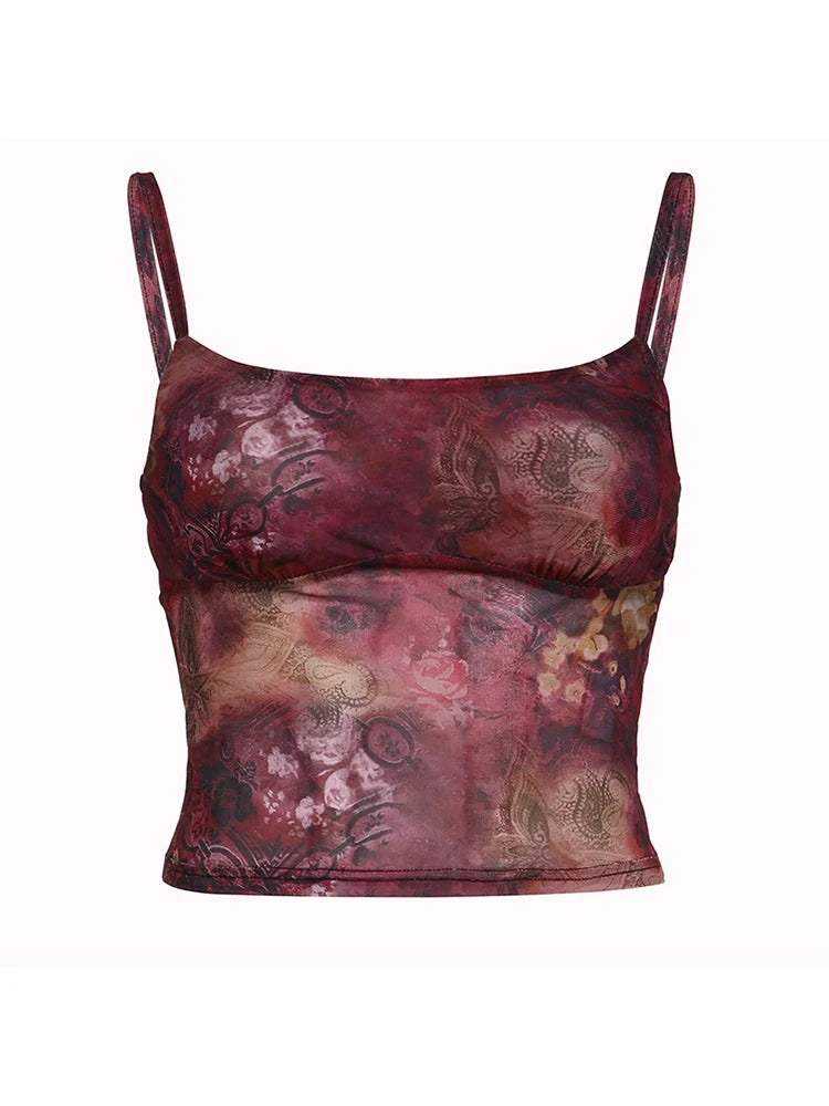 Christmas Vintage Aesthetic Paisley Print Sleeveless Slim Cropped Camisole Vest Top Women