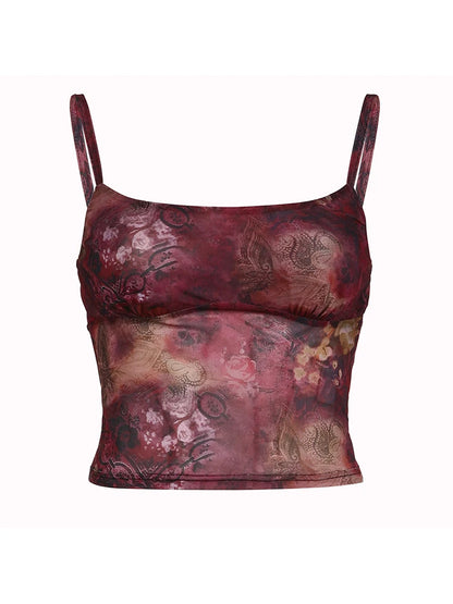 Christmas Vintage Aesthetic Paisley Print Sleeveless Slim Cropped Camisole Vest Top Women