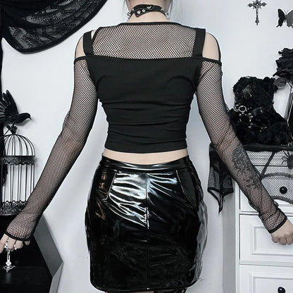 Buckle Detail Crop Mesh Top