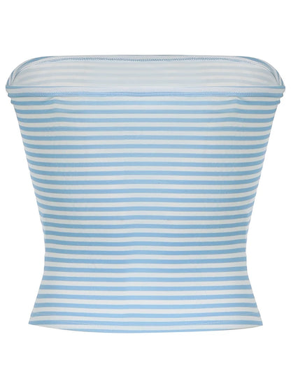 Sweetown Blue Stripe Basic Simple Sleeveless Crop Tops Women Strapless Tube Top Y2K Girl 2000s Summer Cute Streetwear Vest