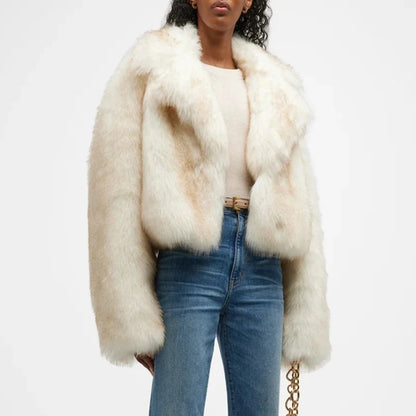 Luxury Brand Runway Fashion Yellow Gradient Cropped Fluffy Fur Jacket Coat Women Winter Thicken Faux Fox Fur Outerwear